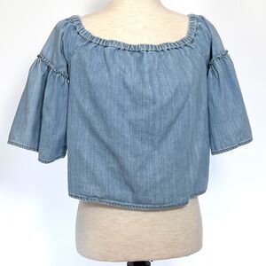 Madewell XS Chambray Off-Shoulder Crop Top